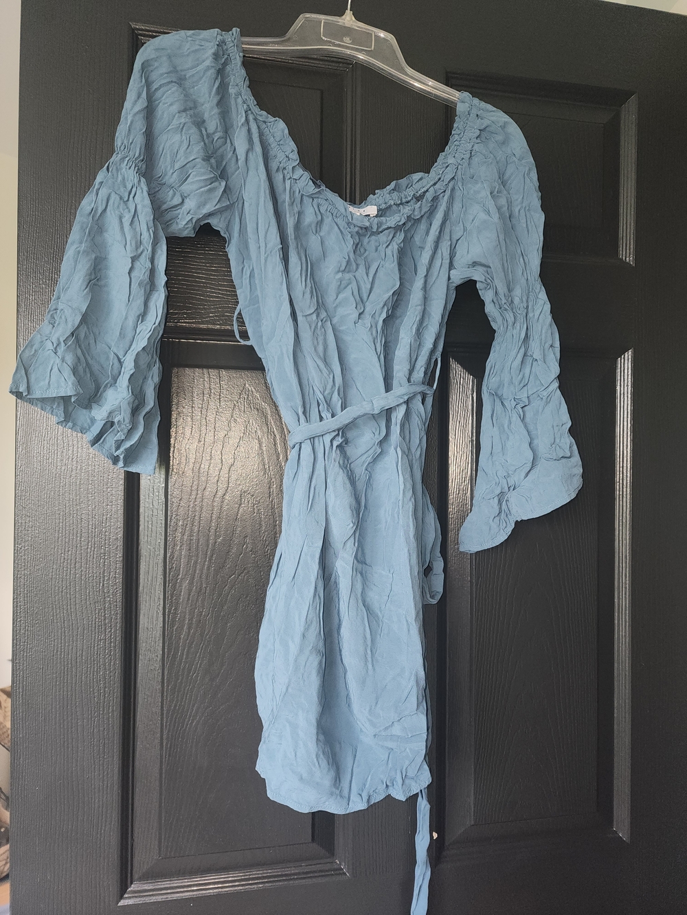 FAVLUX Light Blue Mini Dress with Bell Sleeves